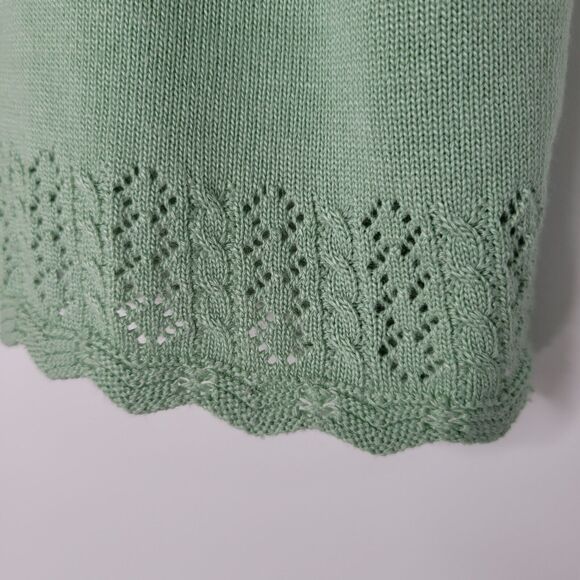 ALFRED DUNNER Green Short Sleeve Top Size PL Lace Crochet Floral Scalloped Twee - Picture 4 of 9